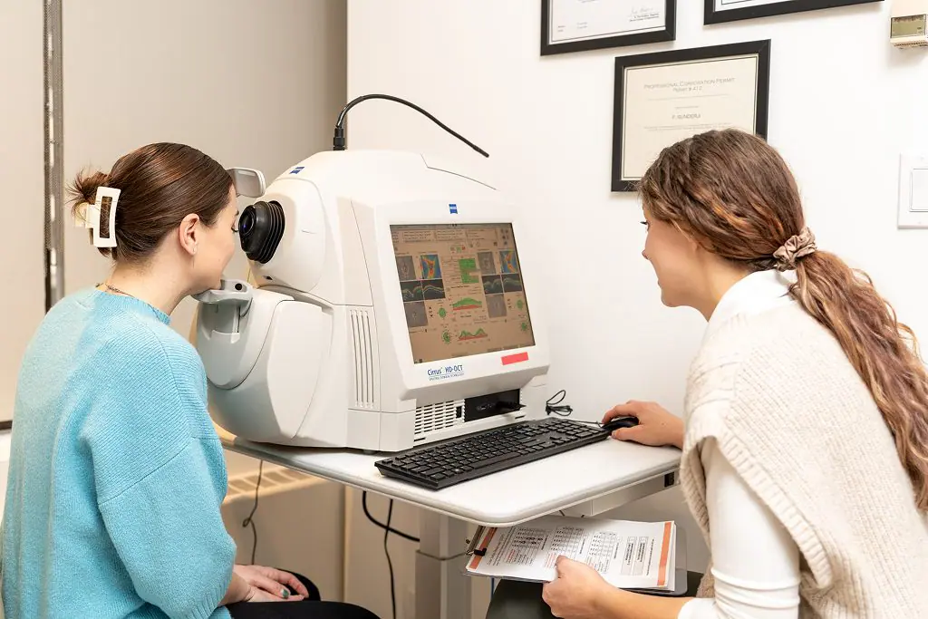 young woman eye care with our team member