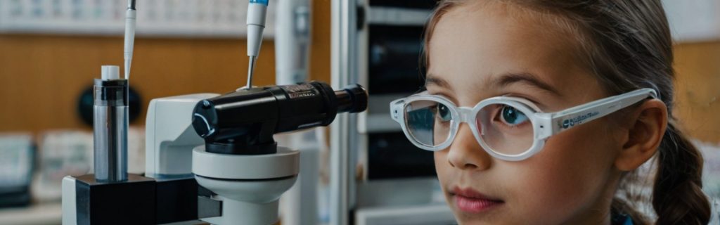 Toddler receiving a pediatric eye exam from an optometrist